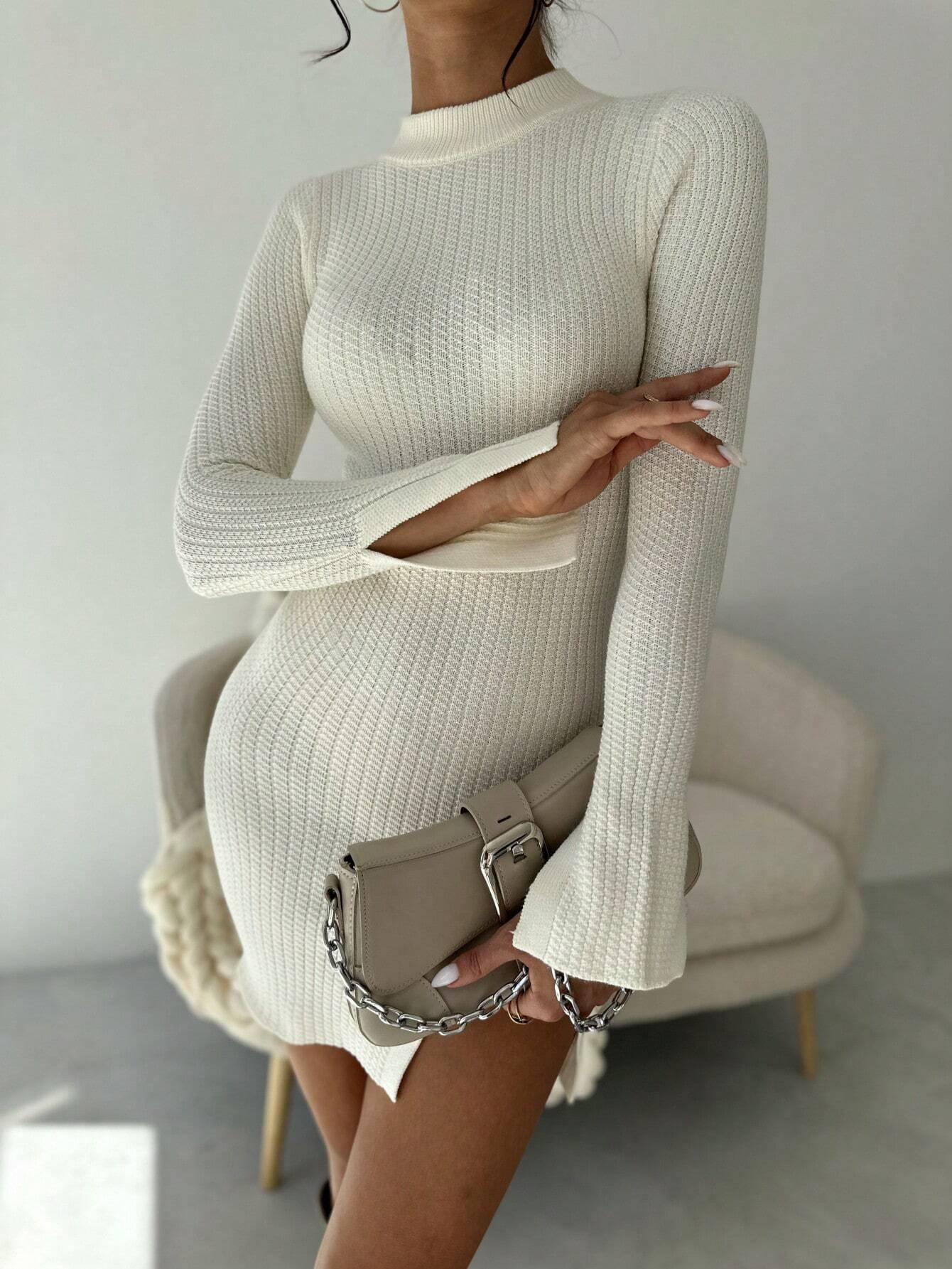 Vestido de Malha Elegante com Manga Longa