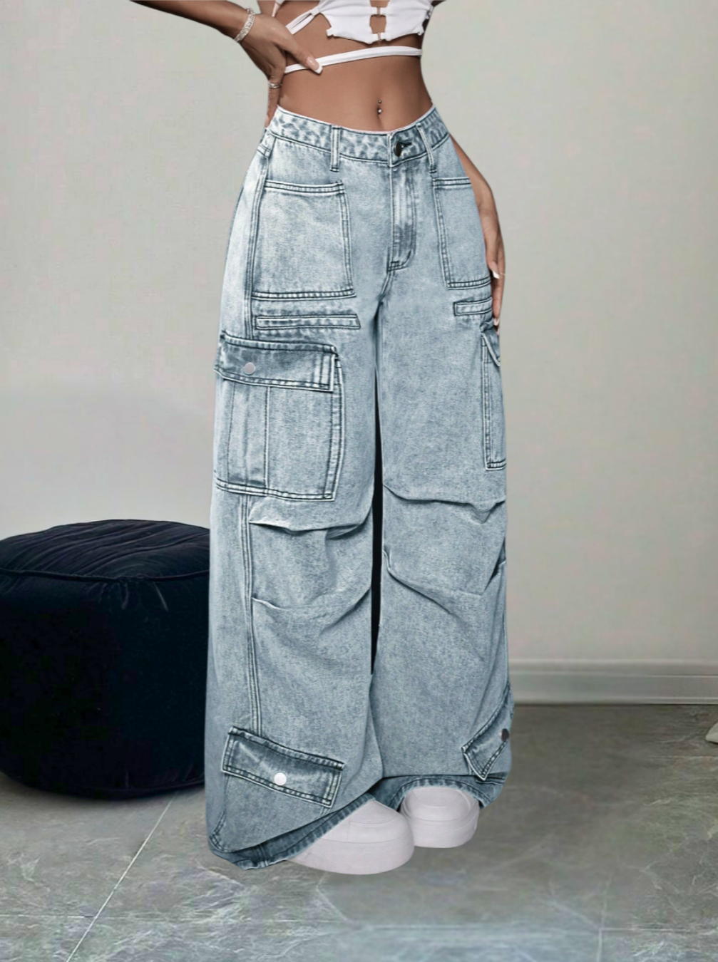 Calça Cargo Jeans Street Style