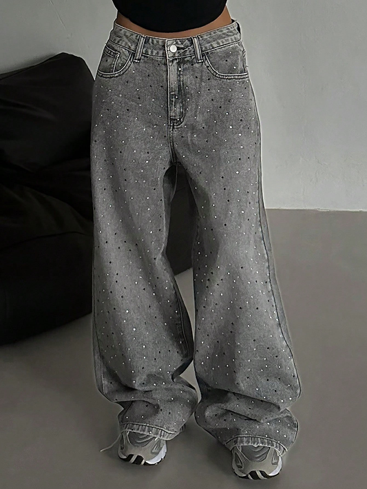 Calça Denim Flare com Strass