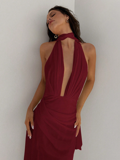 Vestido Longo Costa Nua – Decote Profundo em V