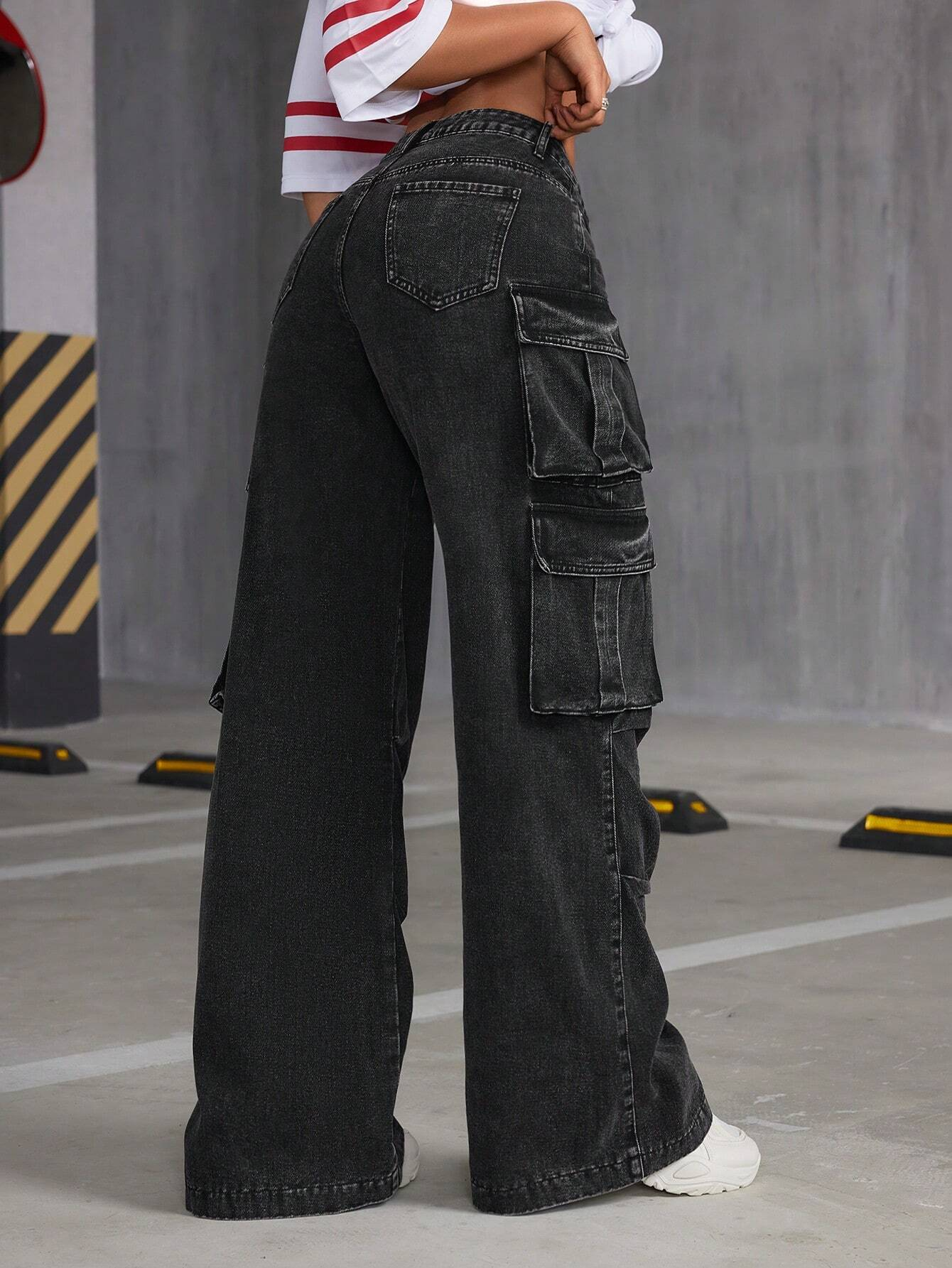 Calça Jeans Cargo Perna Larga