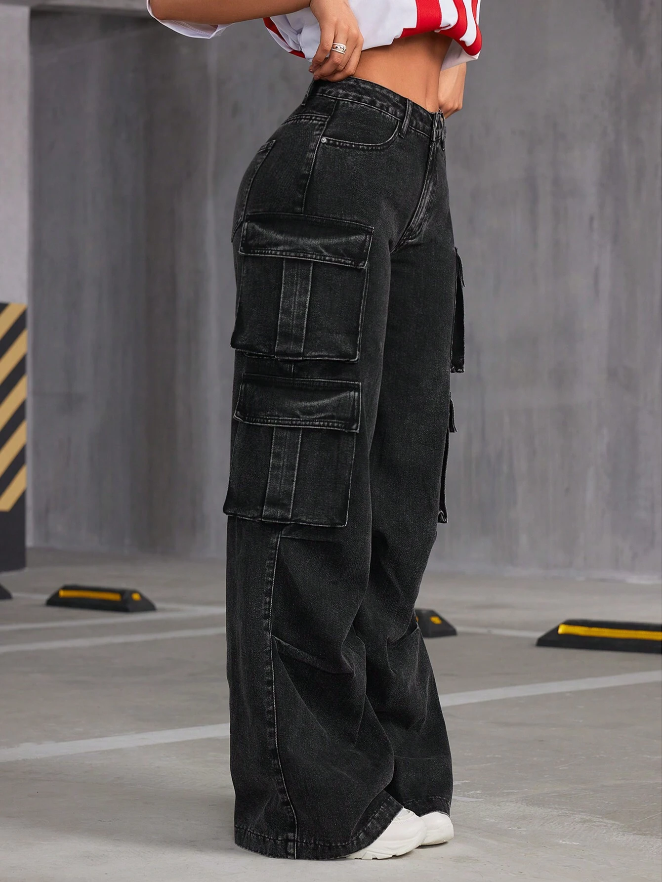 Calça Jeans Cargo Perna Larga