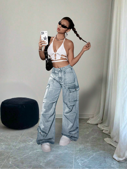 Calça Cargo Jeans Street Style