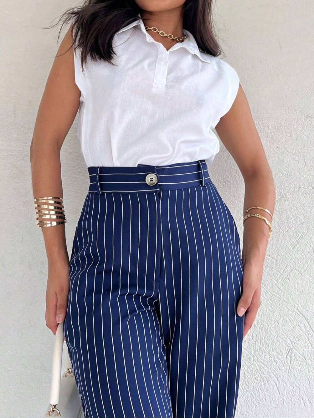 Calça Listrada de Alfaiataria