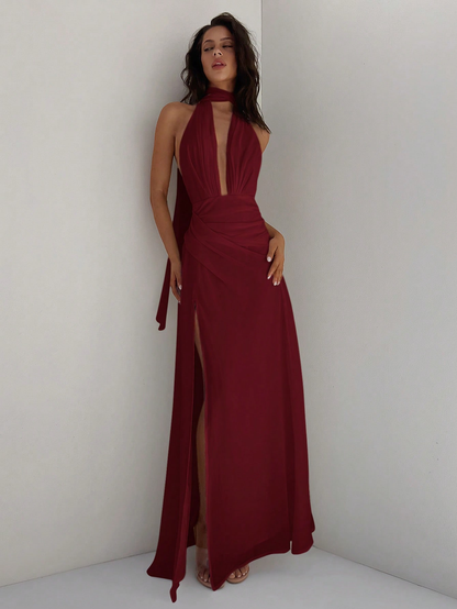 Vestido Longo Costa Nua – Decote Profundo em V
