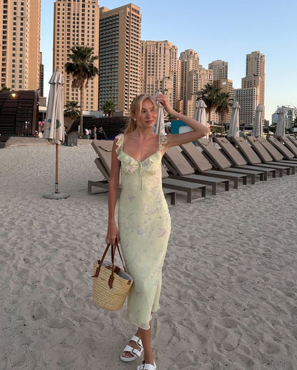 Vestido de Verão Feminino Amarelo Manteiga